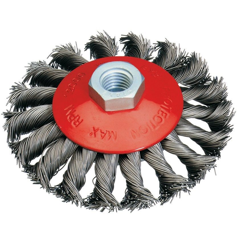 Dronco 100mm Heavy-Duty Tapered Wire Brush Wheel Twisted-Knott